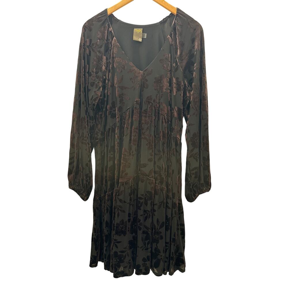 Taylor Velvet Burnout Floral Tiered Dress